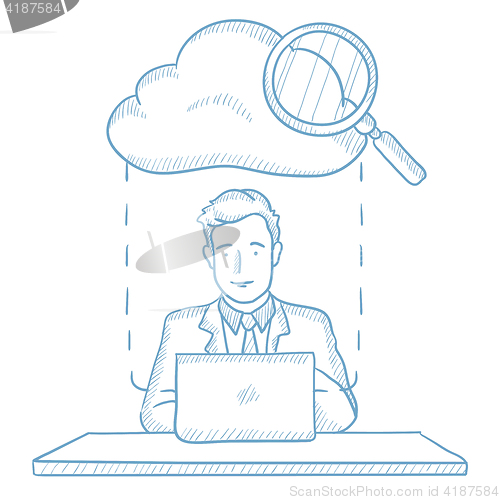 Image of Businessman and cloud computing technology.
