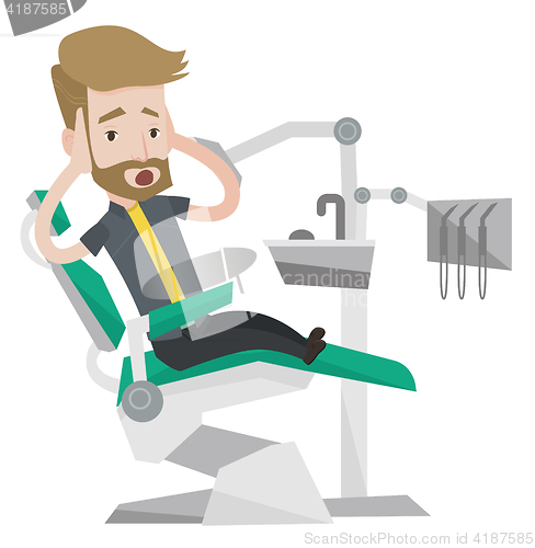 Image of Scared patient in dental chair vector illustration
