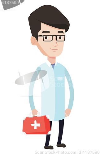 Image of Doctor holding first aid box vector illustration.