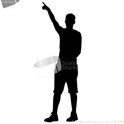 Image of Black silhouettes man with arm raised. illustration