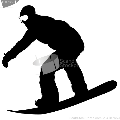 Image of Black silhouettes snowboarders on white background. illustration