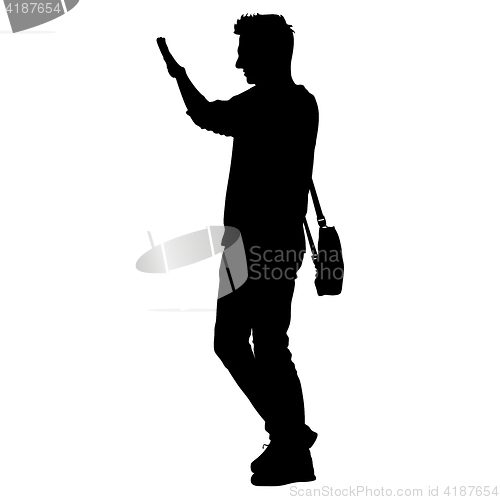 Image of Black silhouettes man with arm raised. illustration