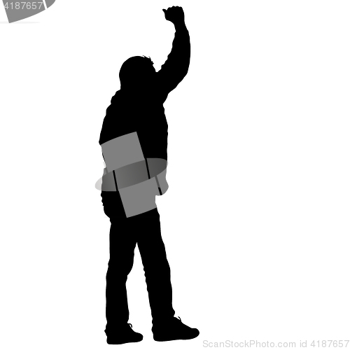 Image of Black silhouettes man lifted his hands on white background. illustration