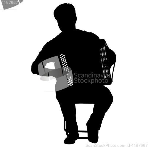 Image of Silhouette musician, accordion player on white background, illustration