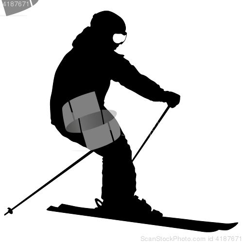 Image of Mountain skier speeding down slope. sport silhouette