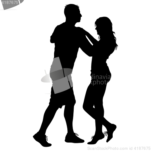 Image of Black silhouettes Dancing on white background. illustration