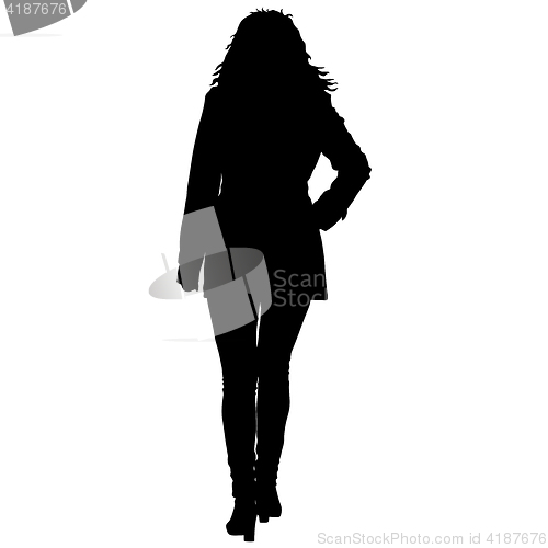 Image of Black silhouettes of beautiful woman on white background. illustration