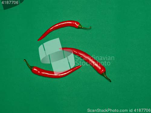 Image of bitter chili pepper and paprika on a green background