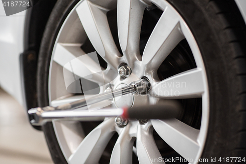 Image of screwdriver and car wheel tire