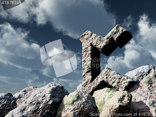 Image of rune rock under cloudy blue sky - 3d illustration