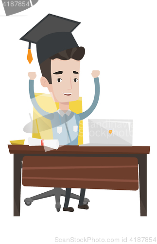 Image of Graduate using laptop for education.