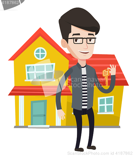 Image of Real estate agent with key vector illustration.