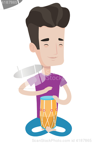 Image of Man playing ethnic drum vector illustration.