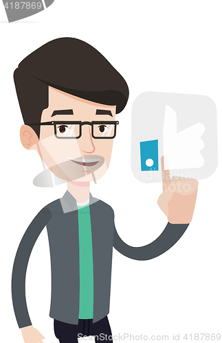 Image of Man pressing like button vector illustration.