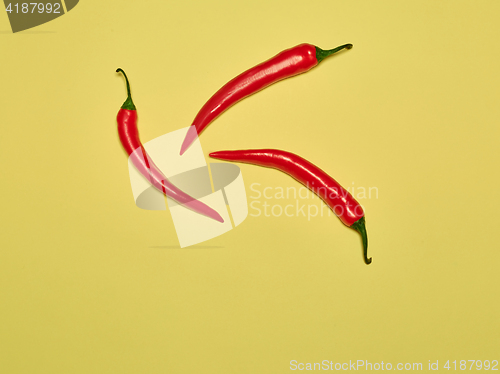 Image of bitter chili pepper and paprika on a yellow background