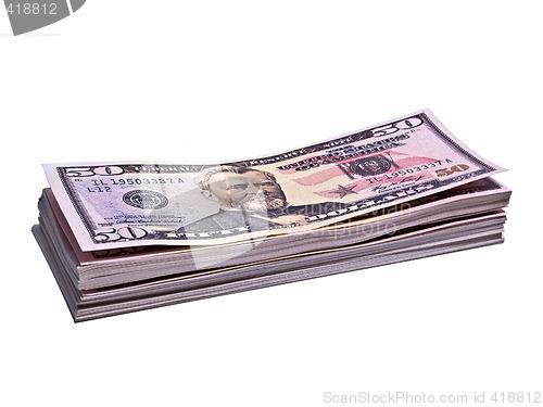 Image of Stack of 50 Dollar Bank Notes Isolated