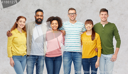 Image of international group of happy smiling people