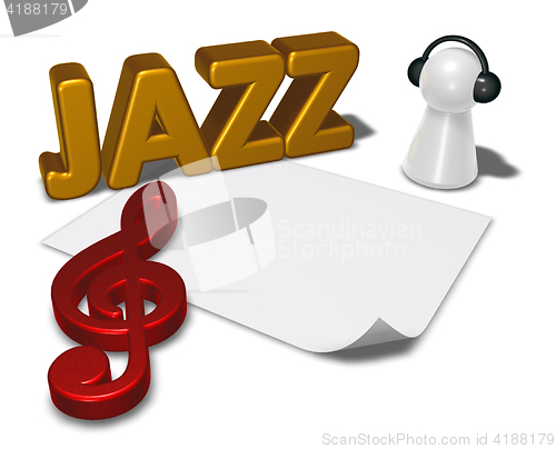 Image of jazz tag and pawn with headphones - 3d illustration