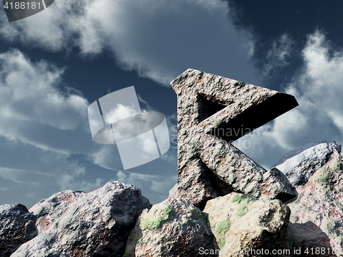 Image of rune rock under cloudy blue sky - 3d illustration