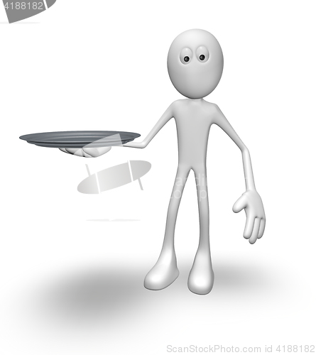 Image of cartoon guy with plate - 3d illustration