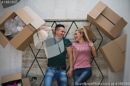 Image of Top view of attractive young couple