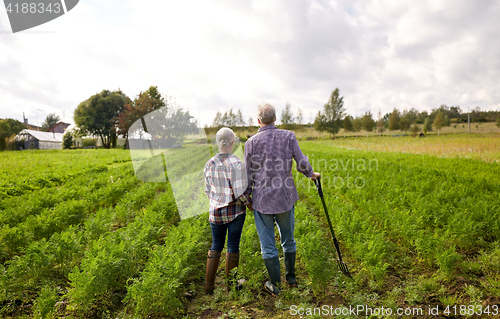 Image of happy senior couple at summer farm