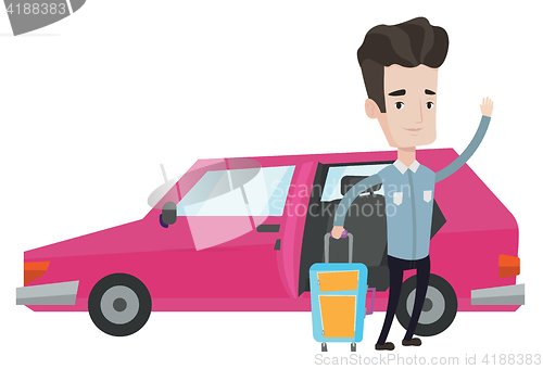 Image of Caucasian man traveling by car vector illustration