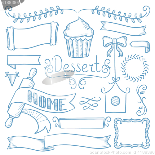 Image of Set of ribbons, frames for bakery menu.