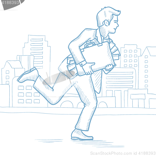 Image of Businessman running with suitcase full of money.