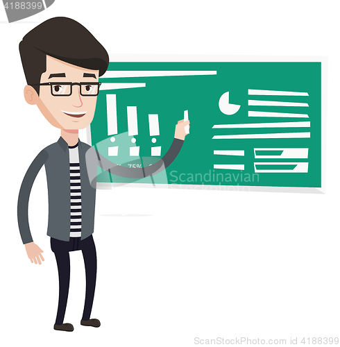 Image of Man writing on a chalkboard vector illustration.