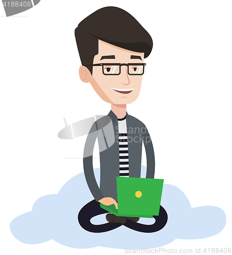 Image of Man using cloud computing technology.