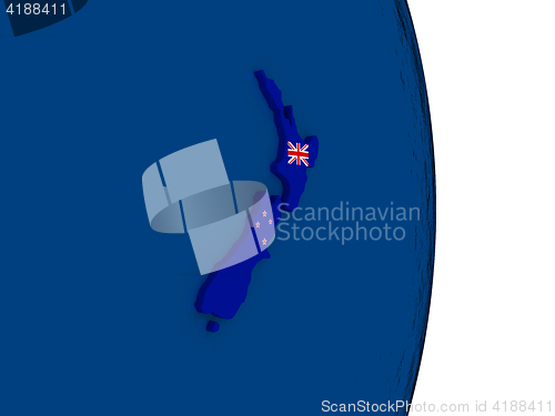 Image of New Zealand with its flag