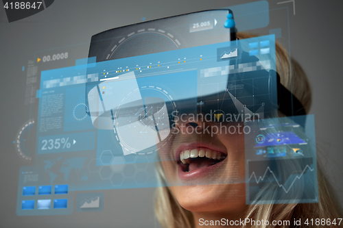 Image of close up of woman in virtual reality headset