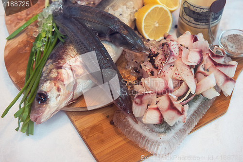 Image of Sliced frozen raw fish from whitefish