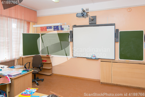 Image of Interior class at school board and teacher\'s desk