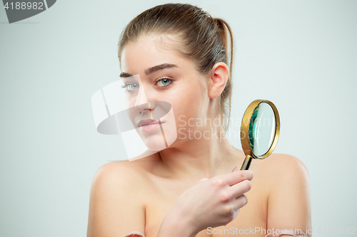 Image of Beautiful Face of Young Woman with Clean Fresh Skin