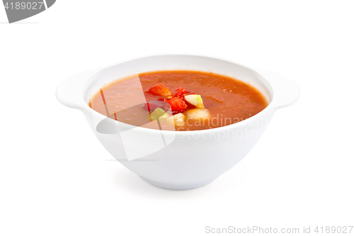 Image of Soup tomato in white bowl with vegetables