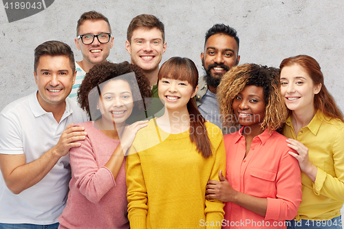 Image of international group of happy smiling people