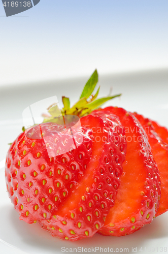 Image of Strawberry slices on white background