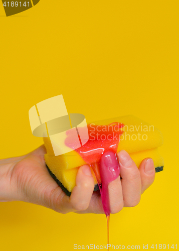 Image of Hand with sponge with foam