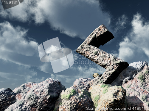Image of rune rock under cloudy blue sky - 3d illustration
