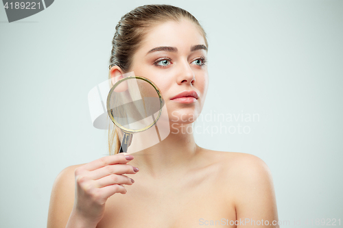 Image of Beautiful Face of Young Woman with Clean Fresh Skin