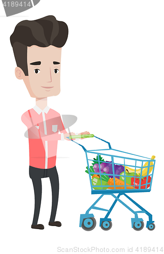 Image of Customer with shopping cart vector illustration.