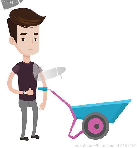 Image of Man with wheelbarrow vector illustration.