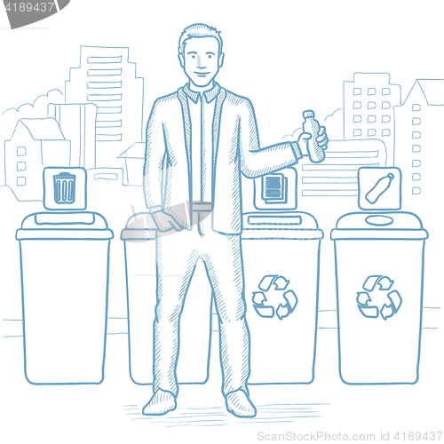 Image of Man throwing away plastic bottle.