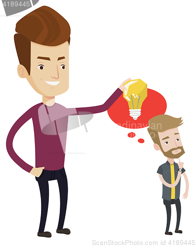 Image of Businessman giving idea light bulb to his partner.
