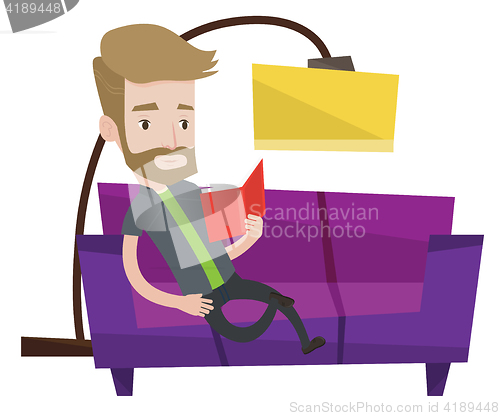 Image of Man reading book on sofa vector illustration.