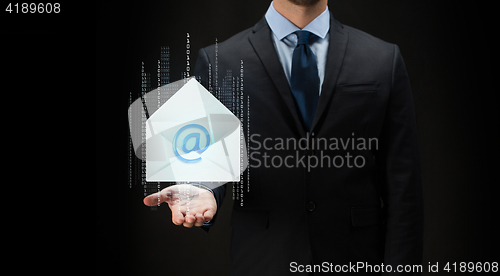 Image of close up of businessman over black background