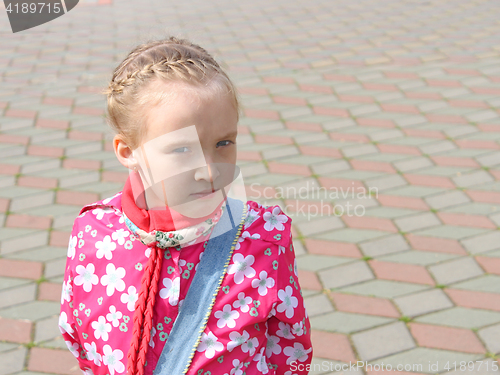 Image of Portrait of small pensive schoolgirl