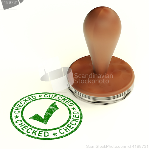 Image of Checked Stamp With Tick Showing Quality And Excellence